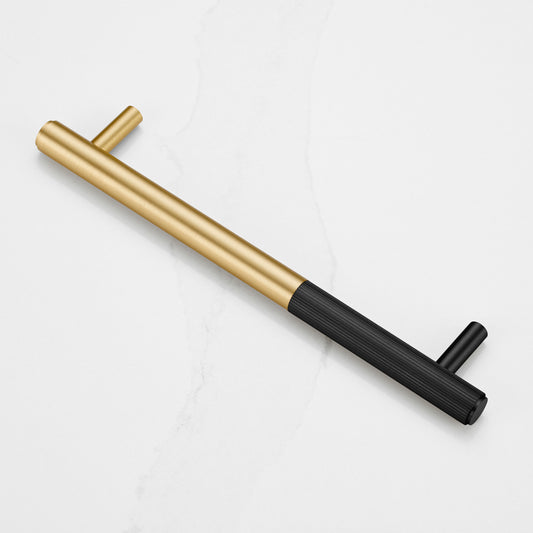 Gold Brass Linear Cabinet Handle with Tip in Black