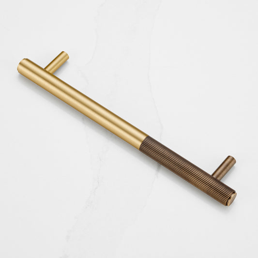 Gold Brass Linear Cabinet Handle with Tip in Antique