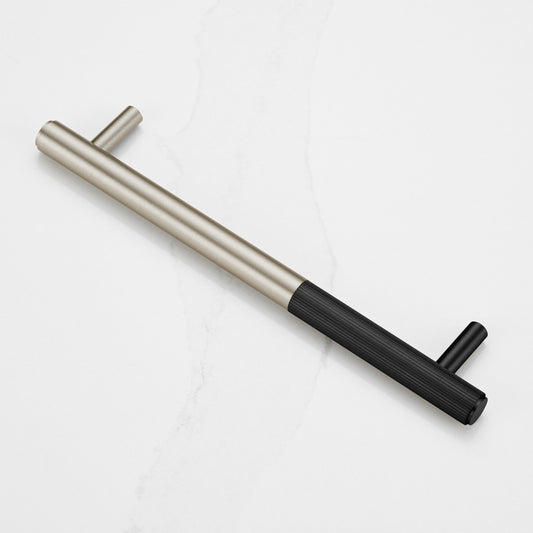 Silver Brass Linear Cabinet Handle with Tip in Black