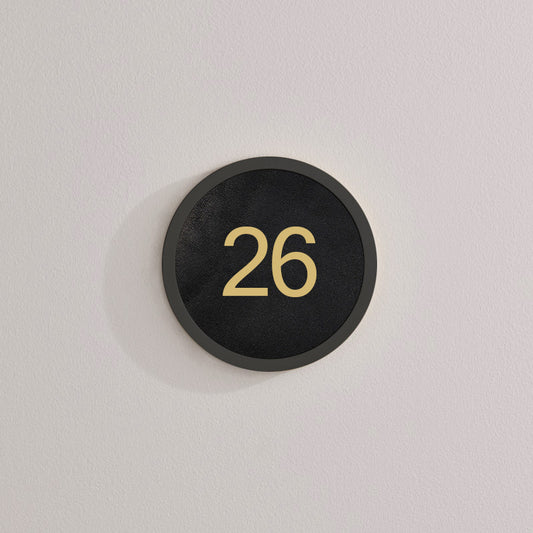 Brass & Leather Number Door Plaque in Black