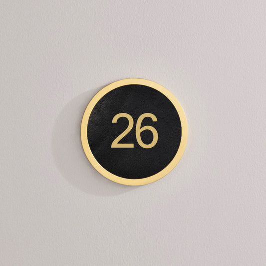 Brass & Leather Number Door Plaque in Gold