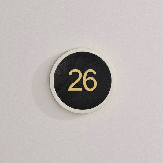 Brass & Leather Number Door Plaque in Silver