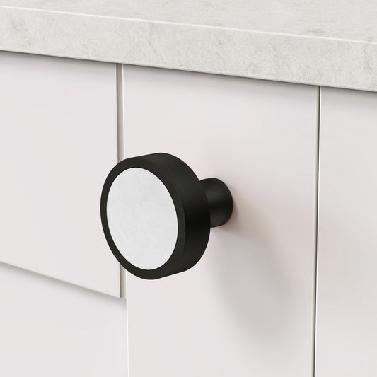 Brass & White Terrazzo Round Door Knobs in Black