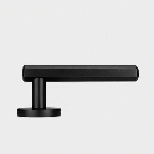 Brass Hexagonal Lever Door Handle in Black