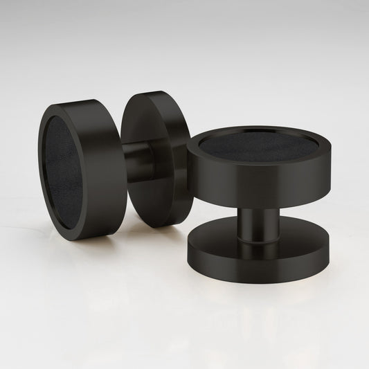 Brass & Leather Mortice Door Knobs in Black