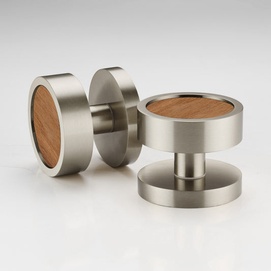 Brass & Wood Mortice Door Knobs in Silver