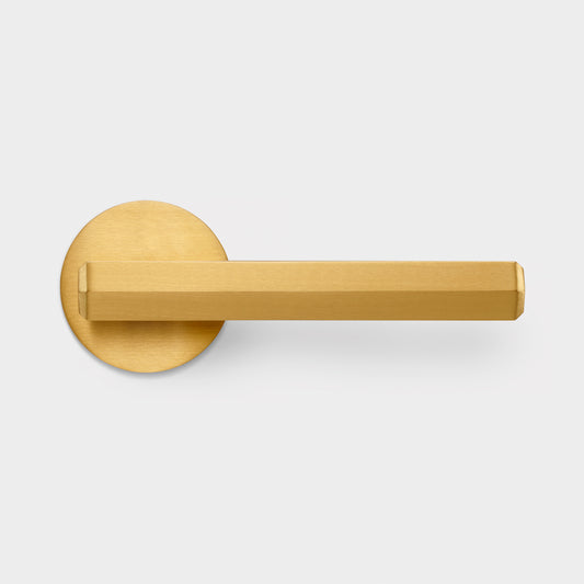 Brass Hexagonal Lever Door Handle in Gold