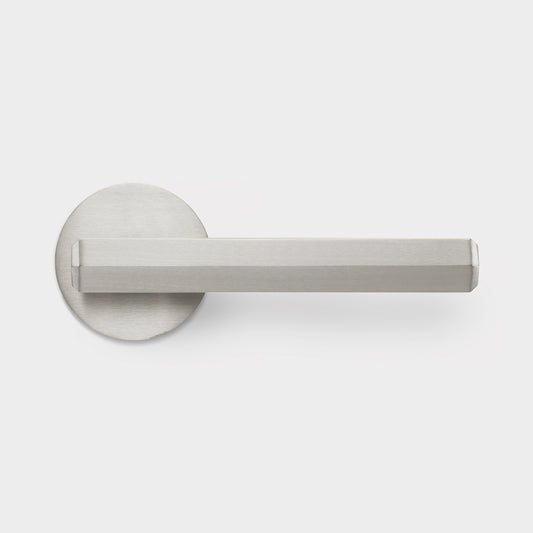 Brass Hexagonal Lever Door Handle in Silver