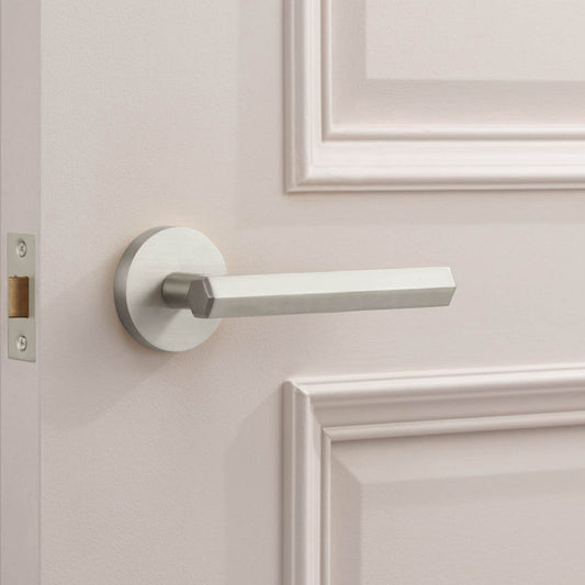 Brass Hexagonal Lever Door Handle in Silver