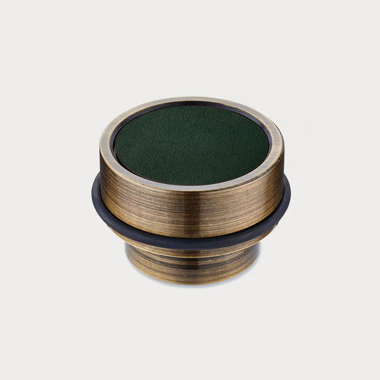 Brass & Green Leather Mounted Door Stops in Antique