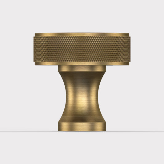 Solid Brass Round Door Knobs in Antique - Knurled