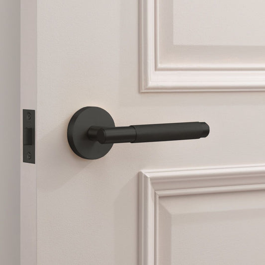 Brass Knurled Lever Door Handle in Black