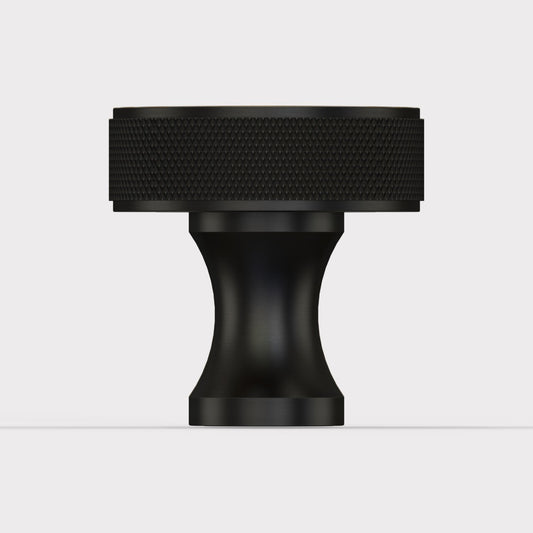 Brass Knurled Round Door Knobs in Black
