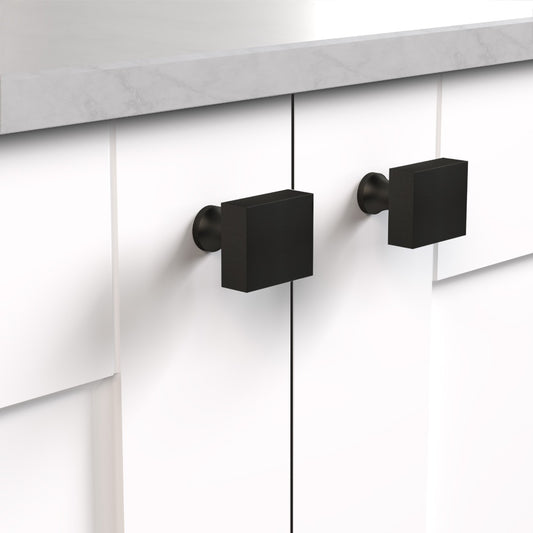 Brass Square Door Knobs in Black