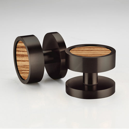 Brass & Wood Mortice Door Knobs in Bronze