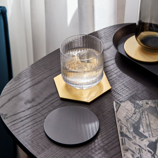 Brass Round Drinks Coaster in Black