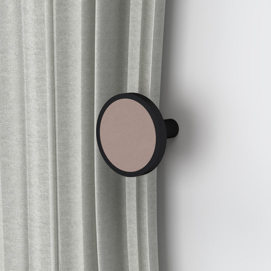 Pair of Brass & Pink Leather Curtain Tie Backs in Black