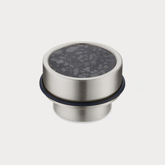 Brass & Black Terrazzo Floor Mounted Door Stops in Silver