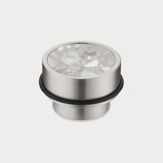 Brass & Grey Terrazzo Floor Mounted Door Stops in Silver