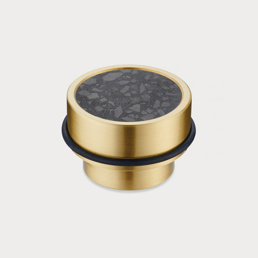 Brass & Black Terrazzo Floor Mounted Door Stops in Gold