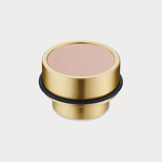 Brass & Pink Leather Mounted Door Stops in Gold