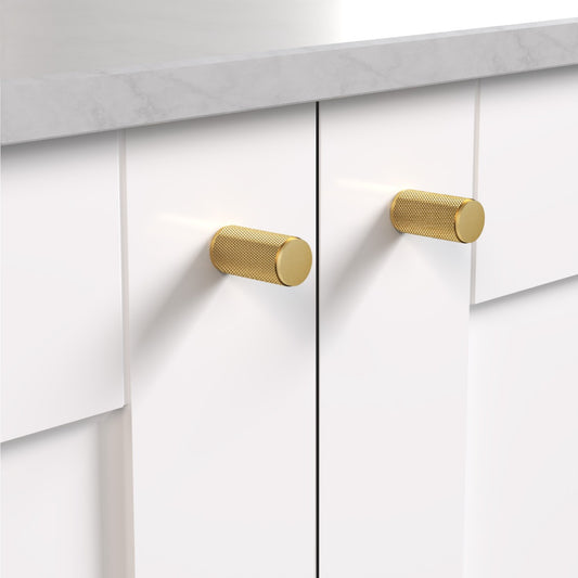 Brass Knurled Cylinder Pulls in Gold
