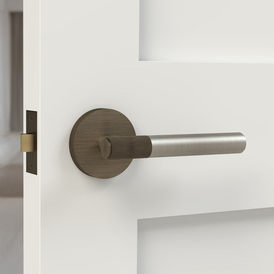 Brass Linear Lever Handle in Silver and Antique Gold