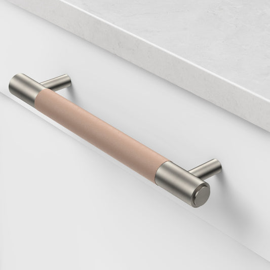 Brass & Pink Leather Cabinet Handles in Silver
