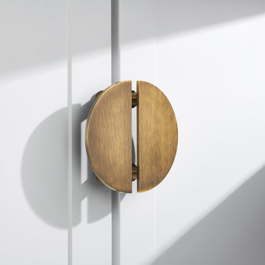 Large Solid Brass Half Moon Handles in Antique