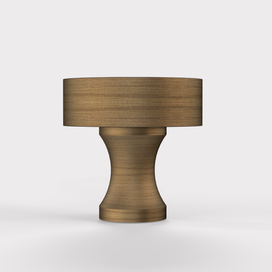 Brass & Brown Leather Round Door Knobs in Antique