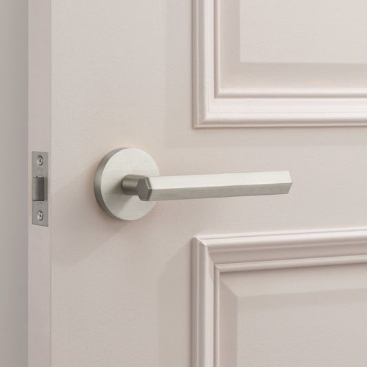 Brass Hexagonal Lever Door Handle in Silver