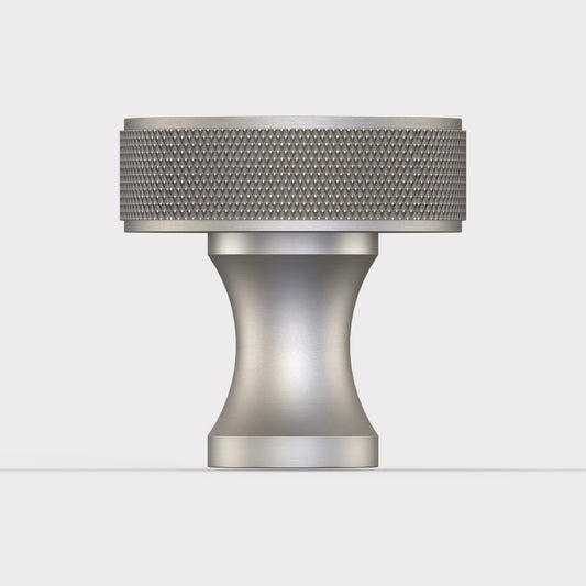 Solid Brass Round Door Knobs in Silver - Knurled