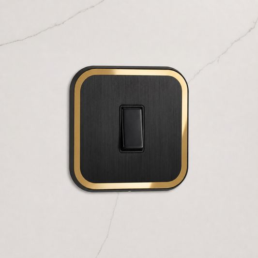 1G Rocker Light Switch (20A) in Black & Gold Gloss
