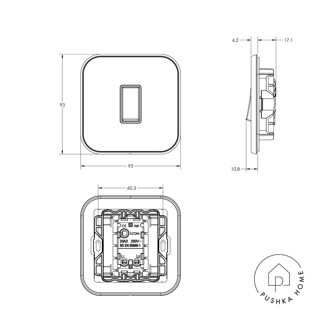 1G Rocker Light Switch (20A) in Gold