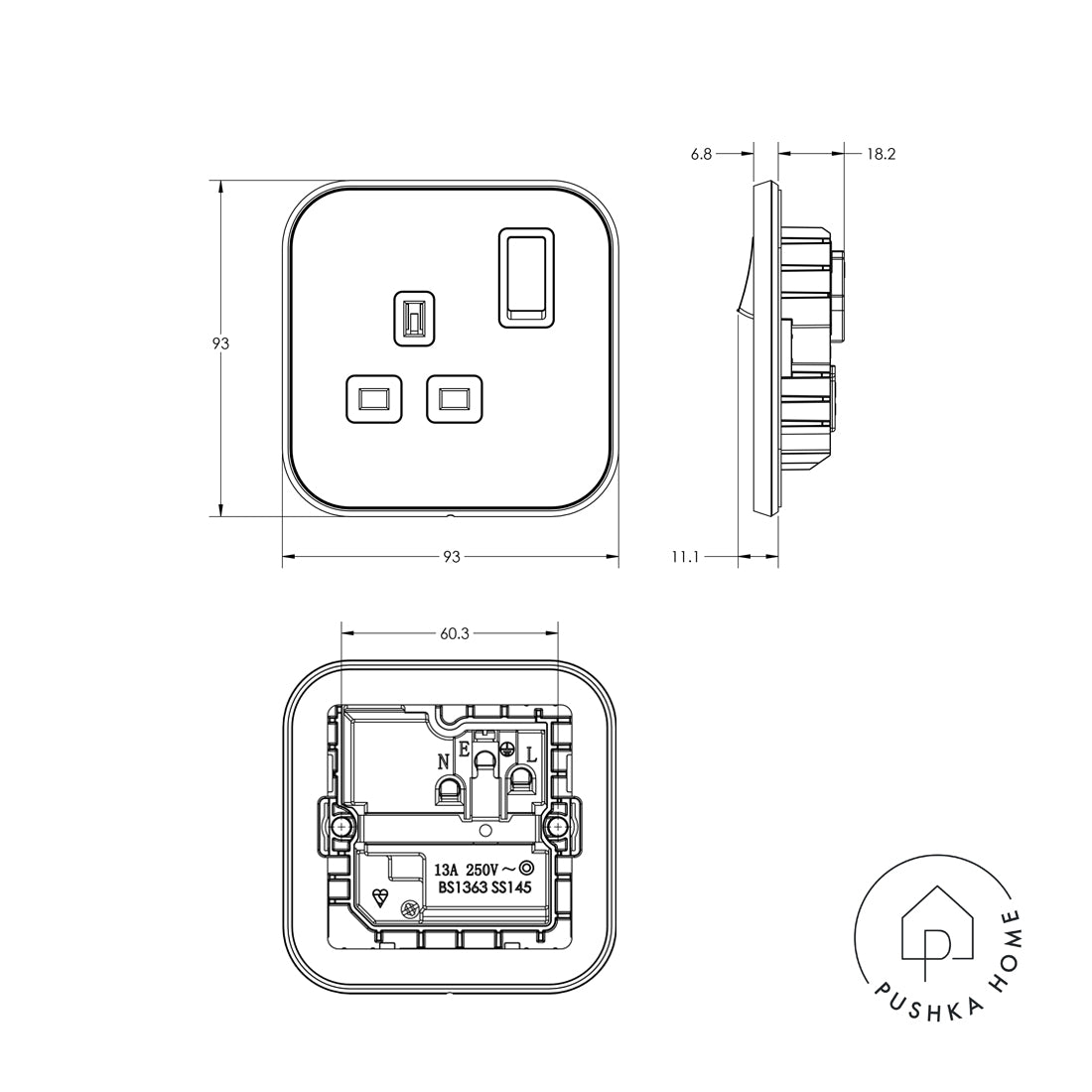 1G UK Plug Socket (13A) in Silver & White Gloss