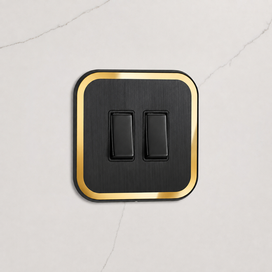 2G Rocker Light Switch (20A) in Black & Gold Gloss