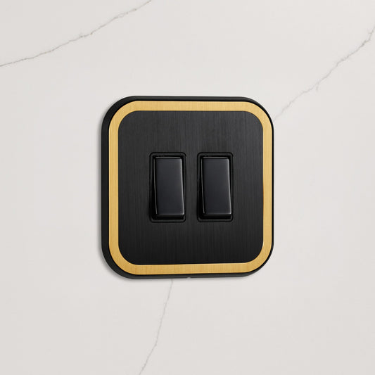 2G Rocker Light Switch (20A) in Black & Gold