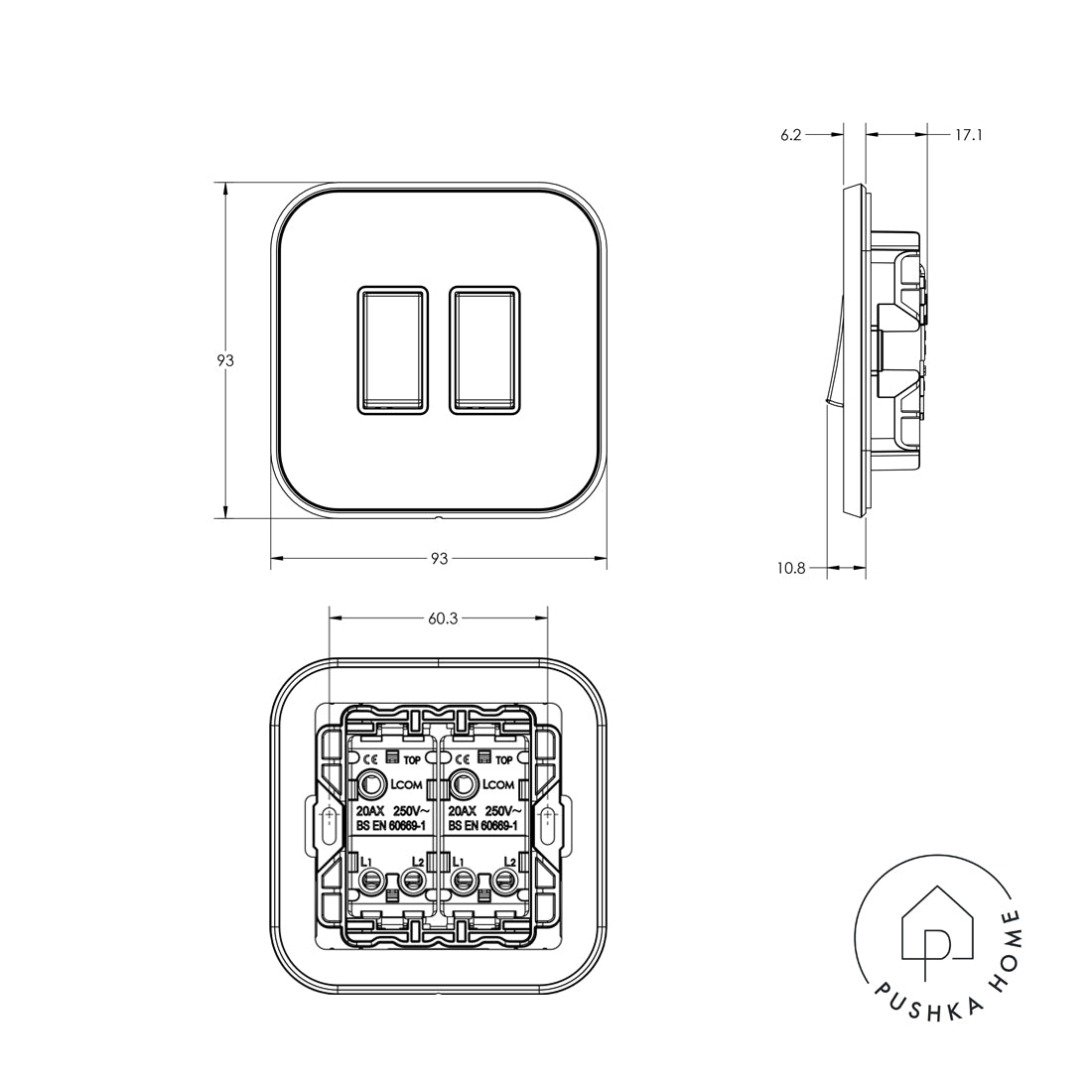 2G Rocker Light Switch (20A) in Gold