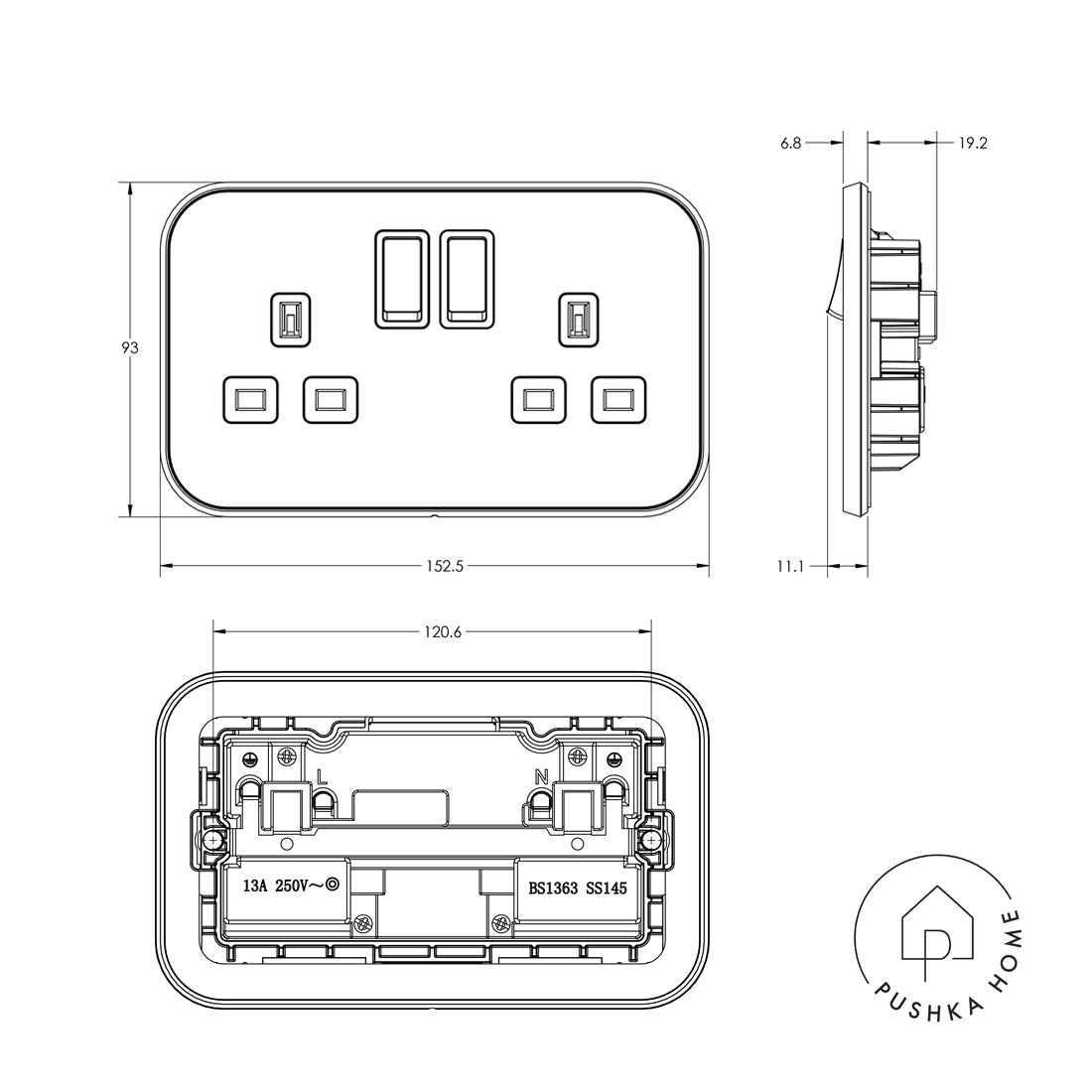 2G UK Plug Socket (13A) in Black