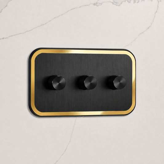 3G Dimmer Light Switch (150W) in Black & Gold Gloss