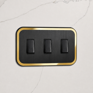 3G Rocker Light Switch (20A) in Black & Gold Gloss