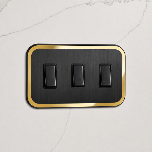 3G Rocker Light Switch (20A) in Black & Gold Gloss