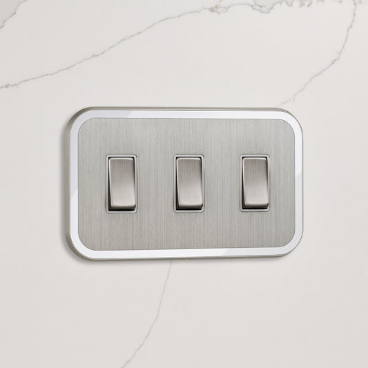 3G Rocker Light Switch (20A) in Silver & White Gloss