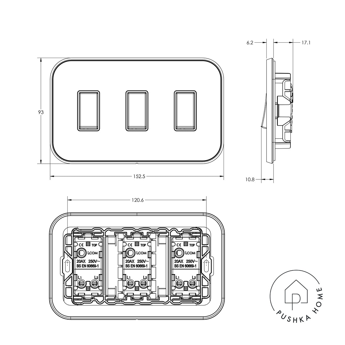 3G Rocker Light Switch (20A) in Silver & White Gloss