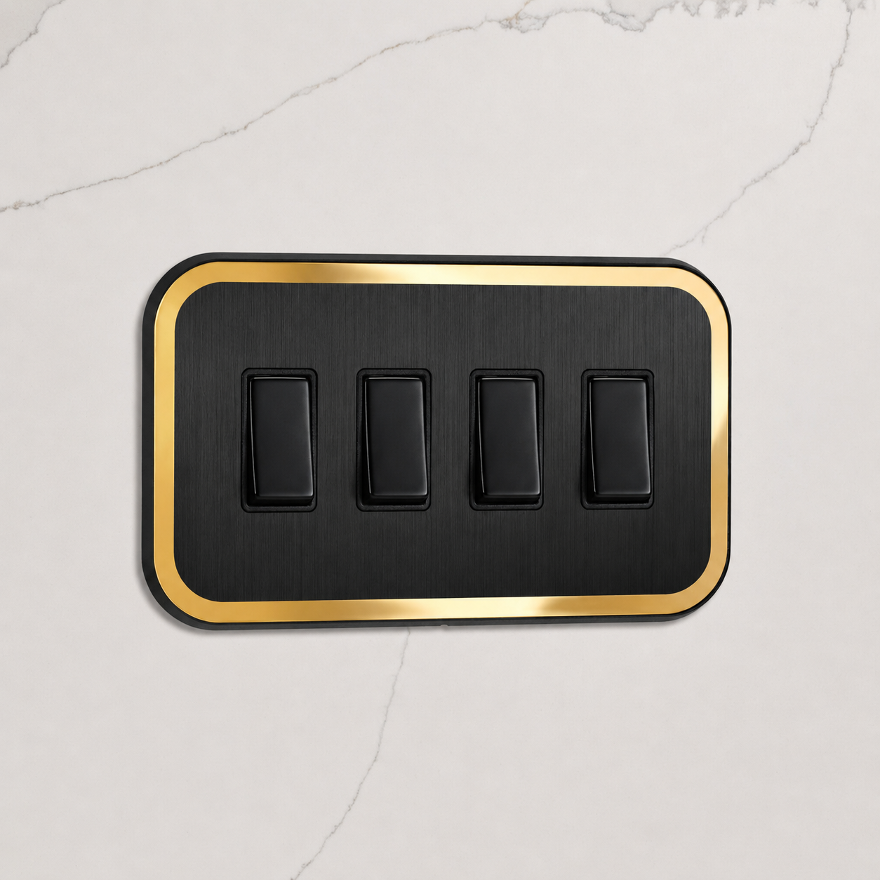 4G Rocker Light Switch (20A) in Black & Gold Gloss
