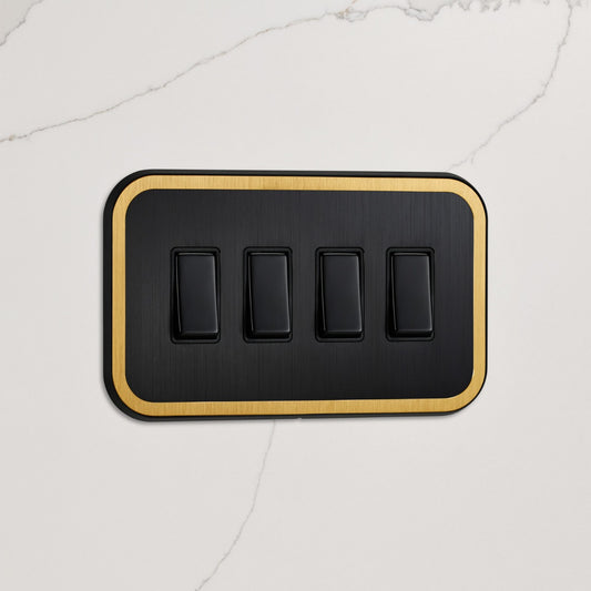 4G Rocker Light Switch (20A) in Black & Gold