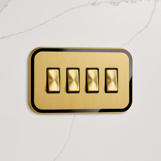 4G Rocker Light Switch (20A) in Gold & Black Gloss
