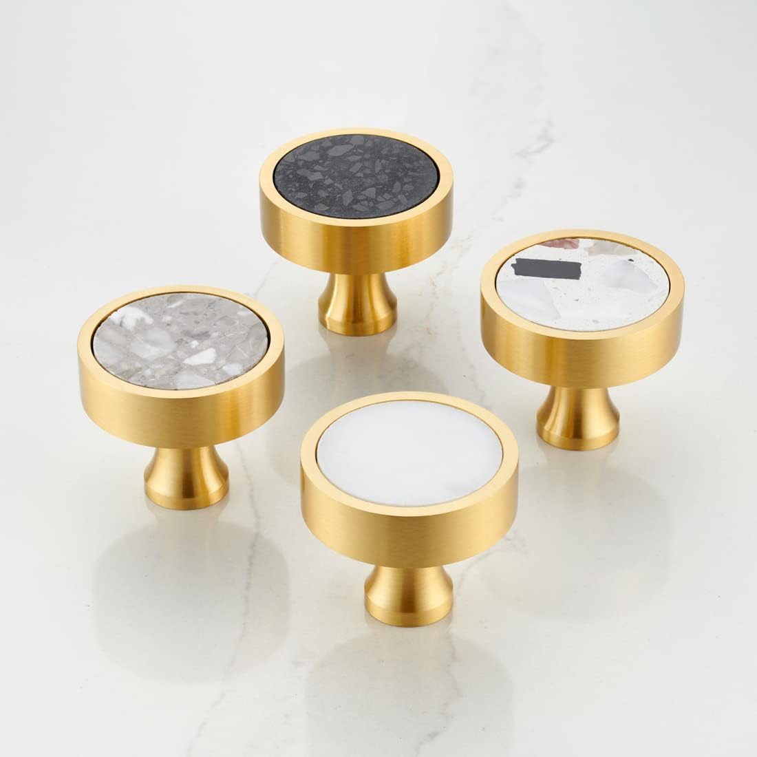 Gold & Terrazzo Round Door Knobs in White Fleck