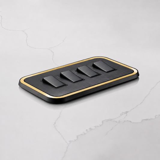 4G Rocker Light Switch (20A) in Black & Gold Gloss