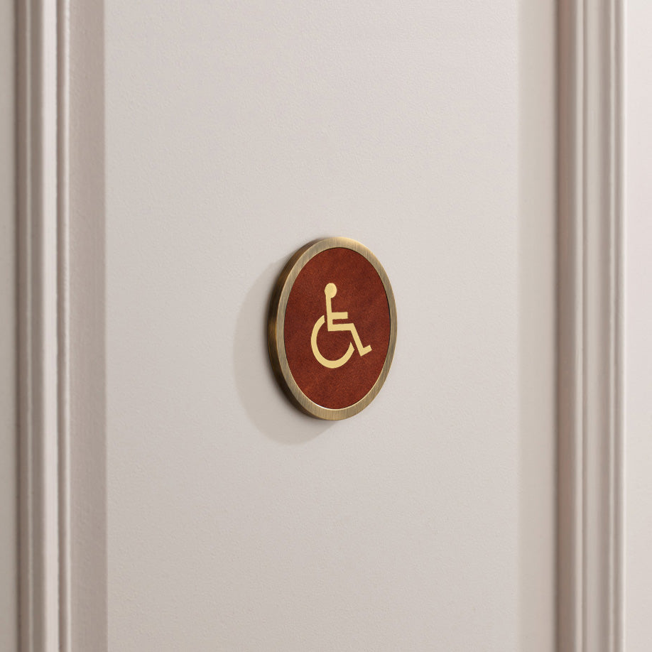 Brass & Leather Symbol Door Plaque in Antique Gold